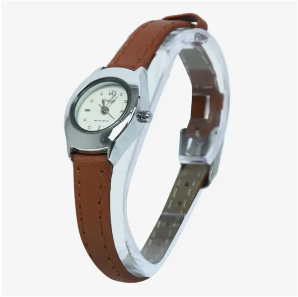 Image Brown Color PU Leather Silver Dial Watch For Women